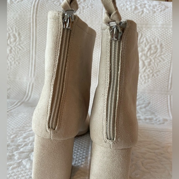 Delicious Faux Suede Square Toe Block Heel Ankle Boots Cream/Nude/Beige - Picture 8 of 11